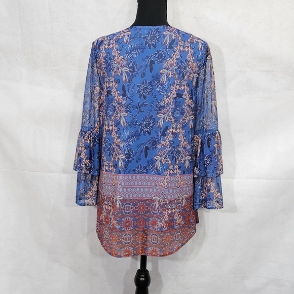 Reba Floral Tiered Sheer Ruffle Sleeve Blouse 97% Polyester 3% Spandex Size M - Picture 4 of 8